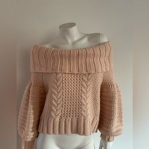 Off the shoulder peachy pink sweater